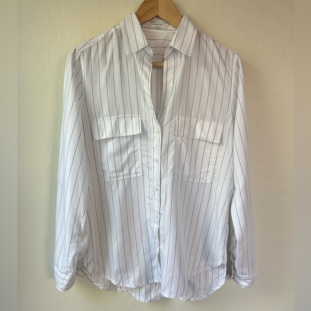 Aritzia Babaton Pinstripe Button Front Utility Shirt XS - Picture 2 of 9